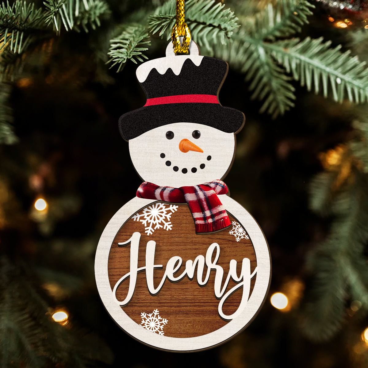 Snowman Custom Name - Personalized Custom Freeshape 2-Layered Wood Ornament