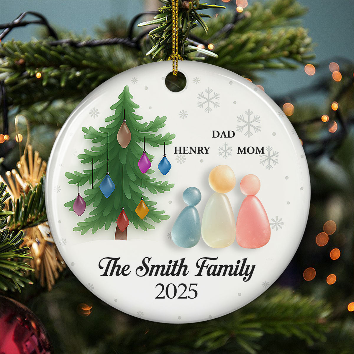 Sea Glass Family - Personalized Custom 3D Effect Ceramic Ornament
