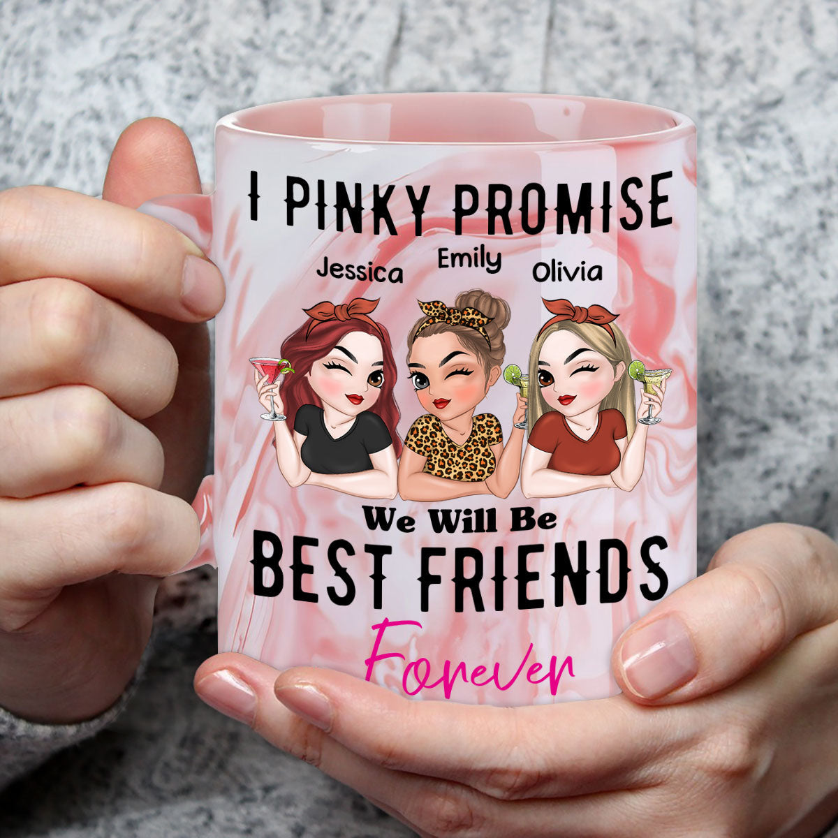 Best Friends Forever - Personalized Custom Pink Marble Mug