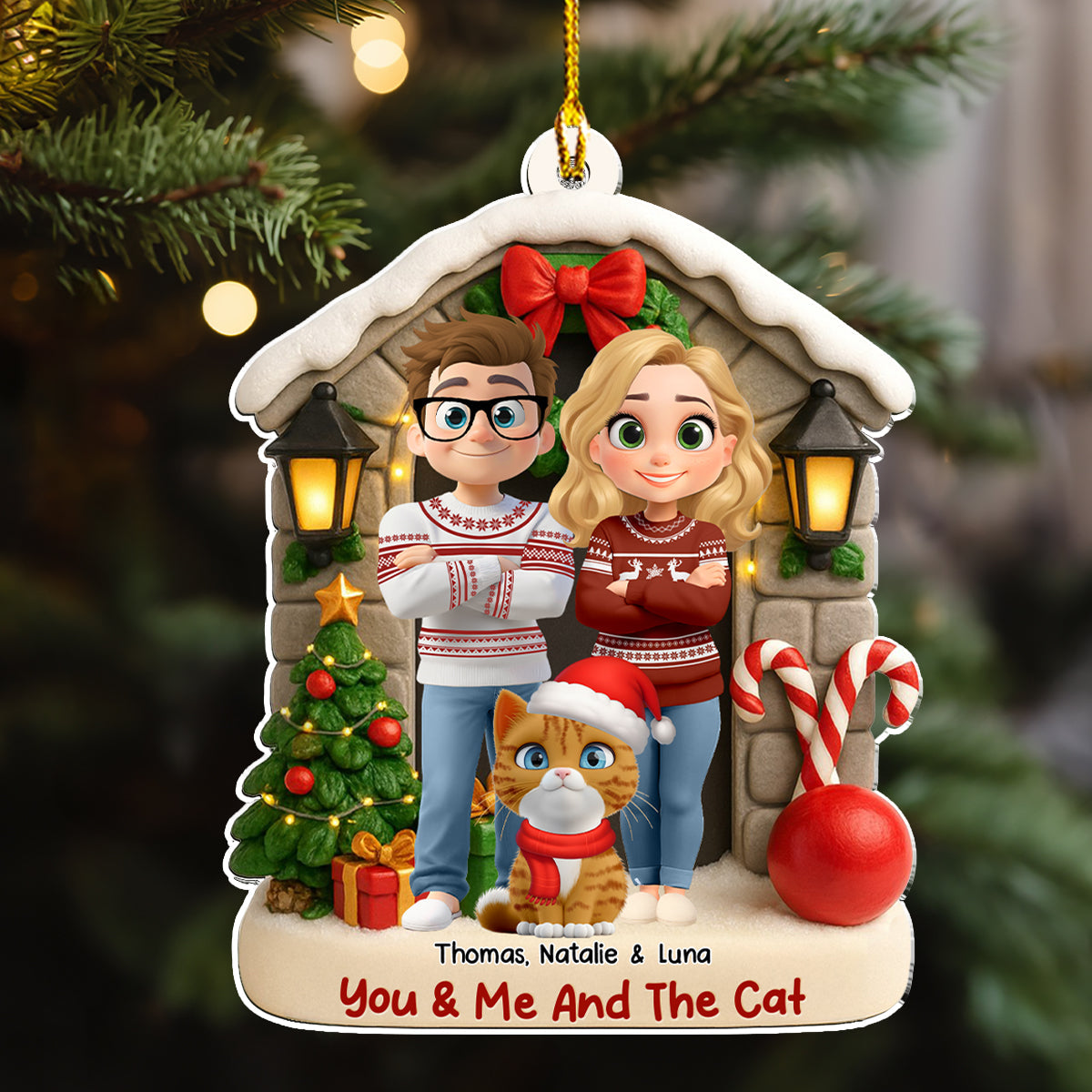 Bond Of Cat Love - Personalized Custom 3D Effect Acrylic Ornament