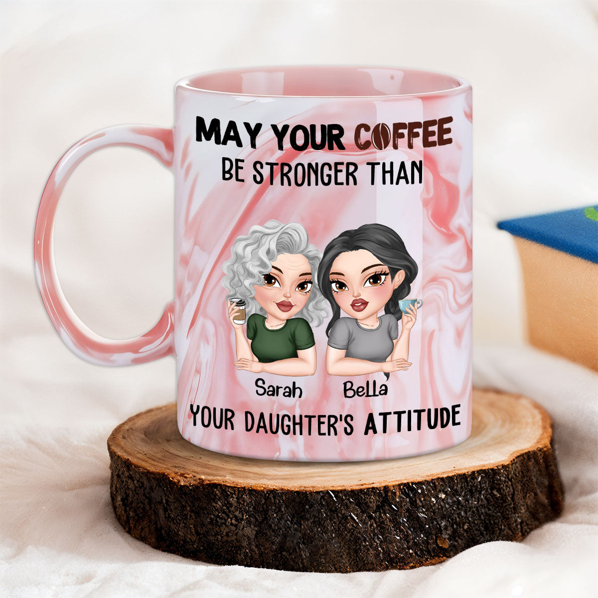 Coffee Fuels My Daily Survival - Personalized Custom Pink Marble Mug