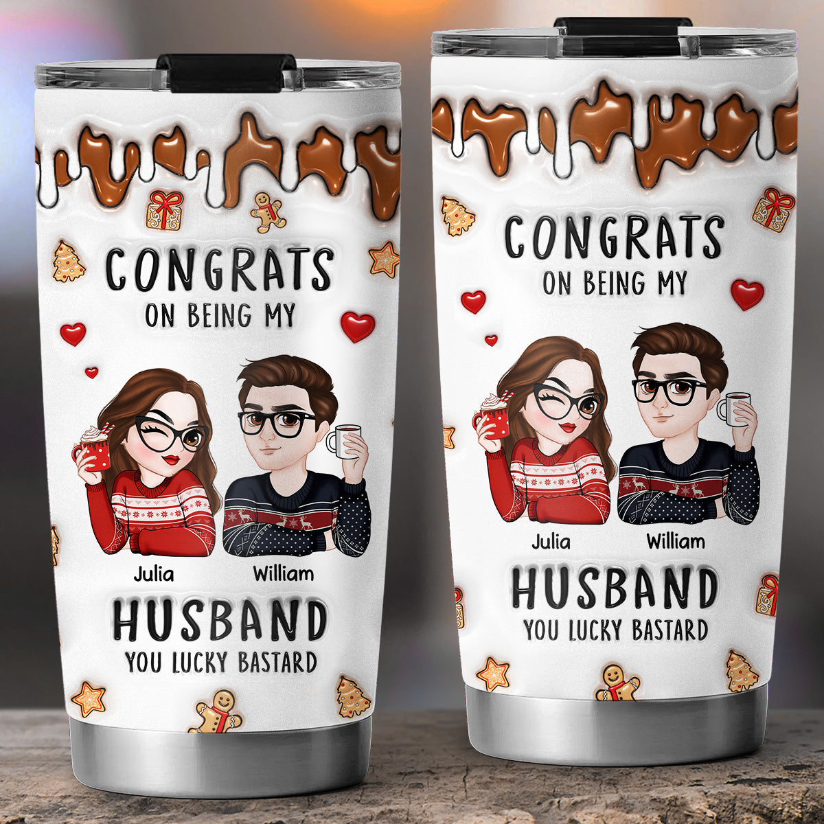 Congrats On Being My Husband Merry Christmas - Personalized Custom 3D Inflated Effect Tumbler