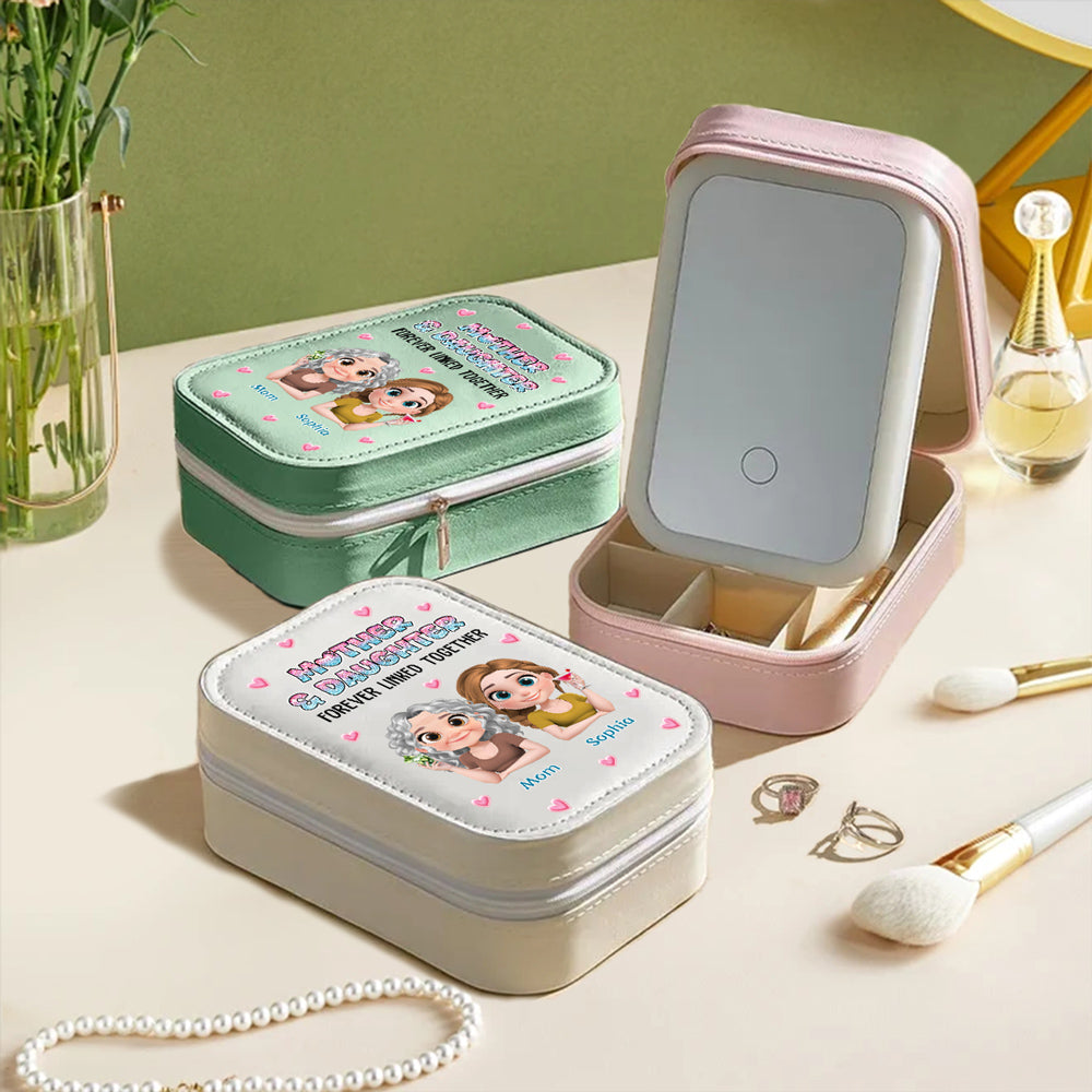 Mother And Daughter Forever Linked Together - Personalized Custom Jewelry Box With LED Mirror