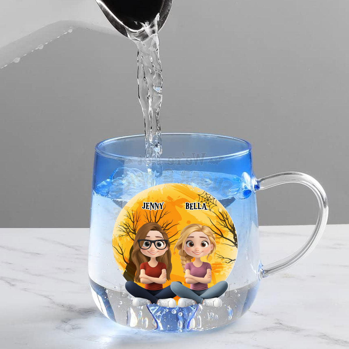 Funny Witch Friends - Personalized Custom Funny Witch Friends - Personalized Custom Blue Gradient Glass Mug