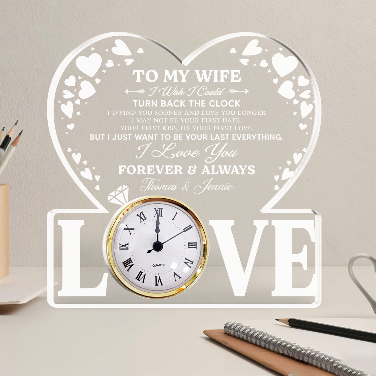 Forever And Always - Personalized Custom Acrylic Desk Clock Plaque