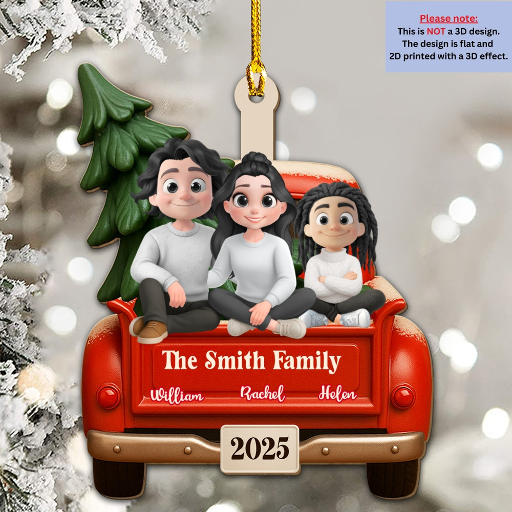 Family Vintage Truck - Personalized Custom 3D Effect Wood Ornament