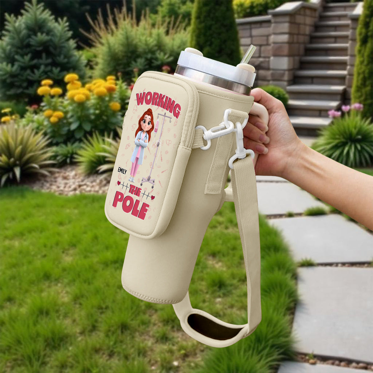 Working The Pole With Care - Personalized Custom Water Bottle Carrier Bag