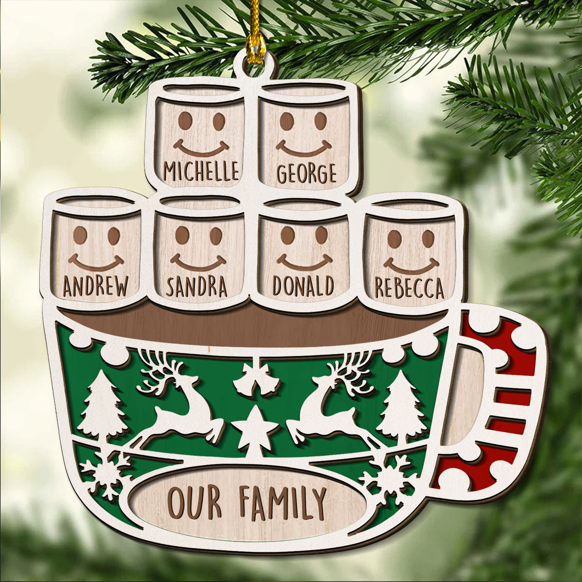 Family Love Grows Warmer At Christmas - Personalized Custom 2-Layered Wood Ornament
