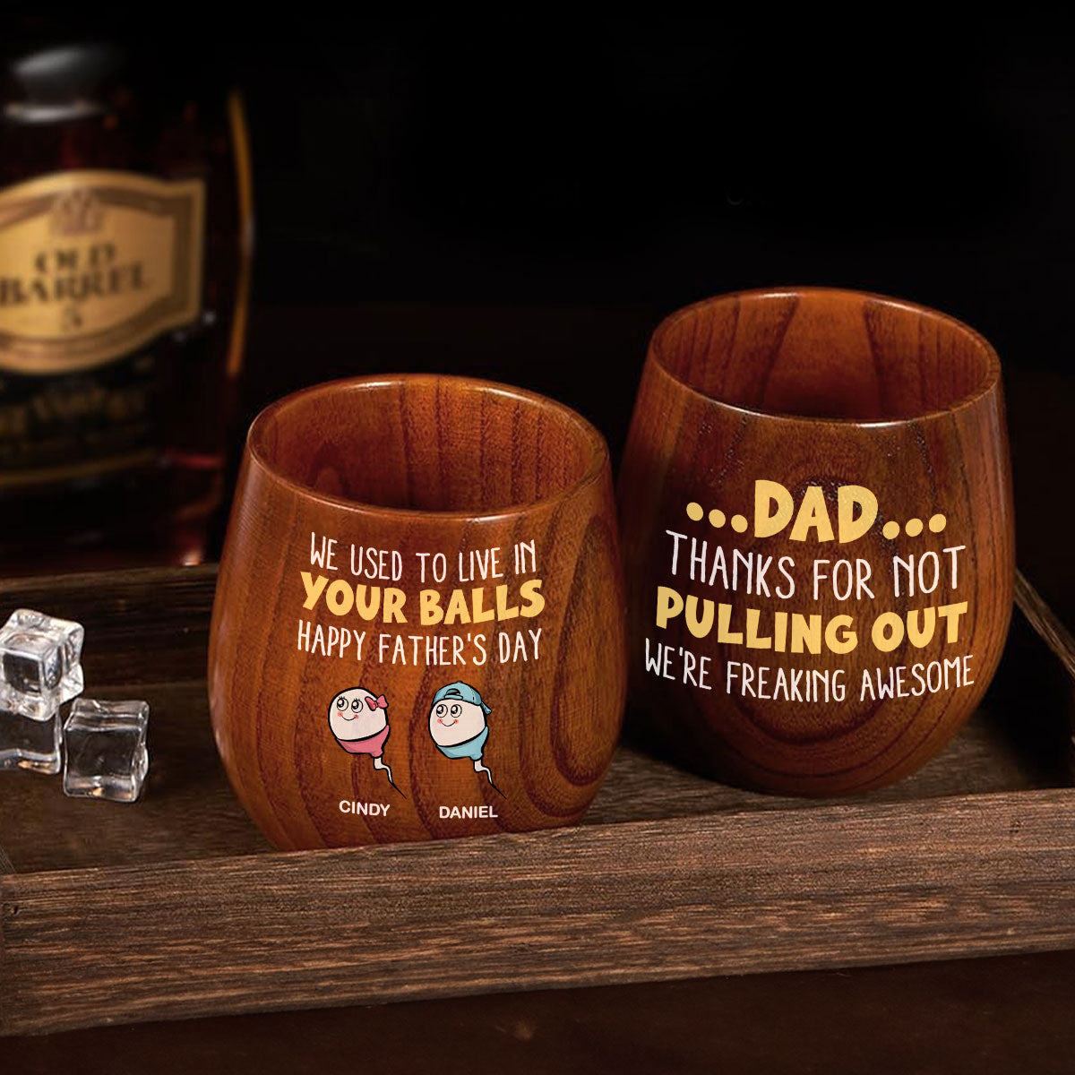 Dad Thanks For Not Pulling Out - Personalized Custom Wooden Whiskey Glass