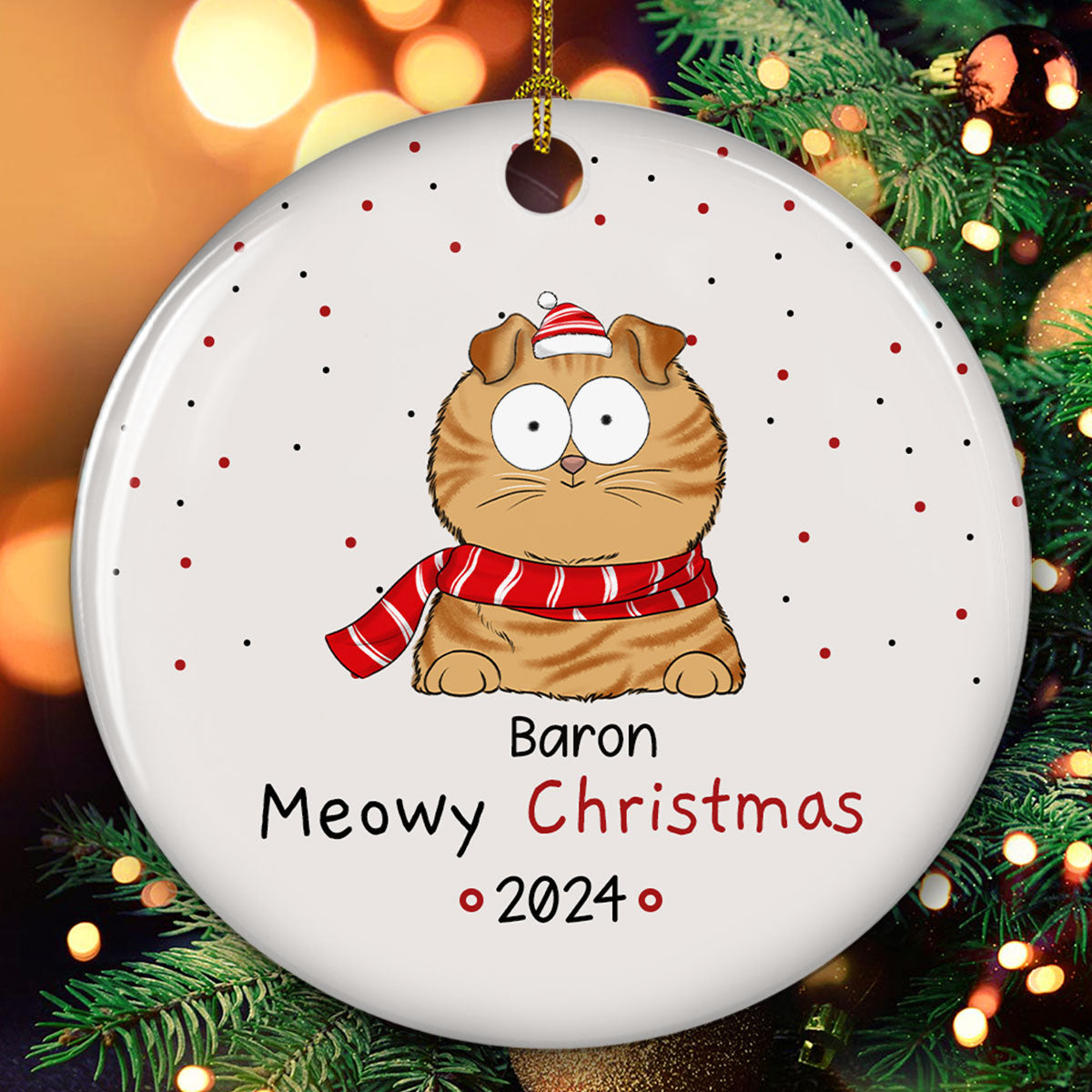 Meowy Christmas - Personalized Custom Circle Ceramic Ornament