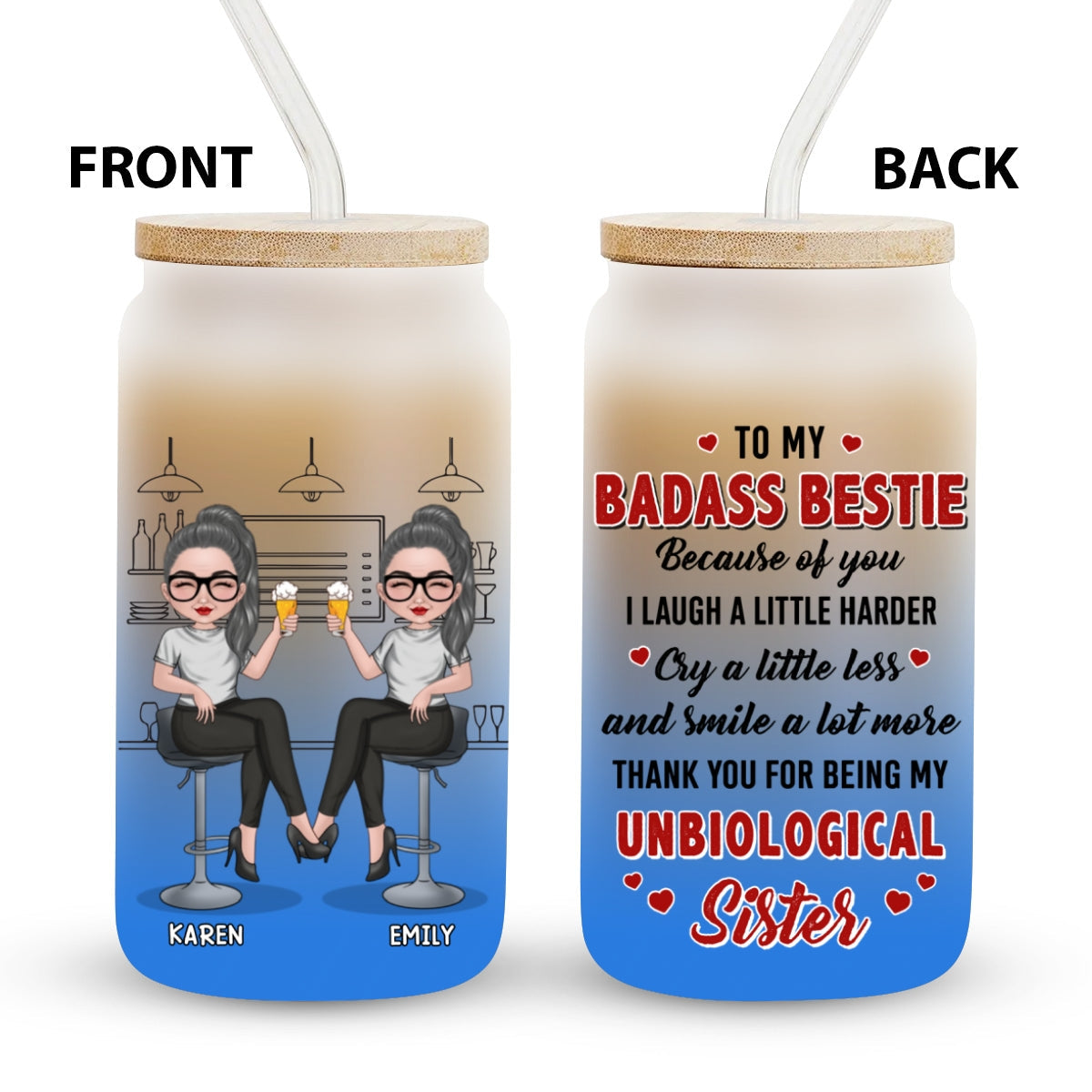 Because Of You I Laugh A Little Harder - Personalized Custom Ombre Frosted Glass Can