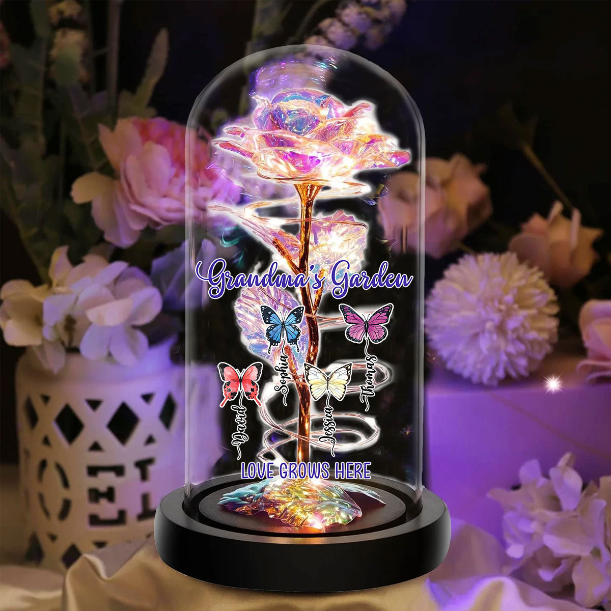 Love Grows Here - Personalized Custom Sparkly Rose