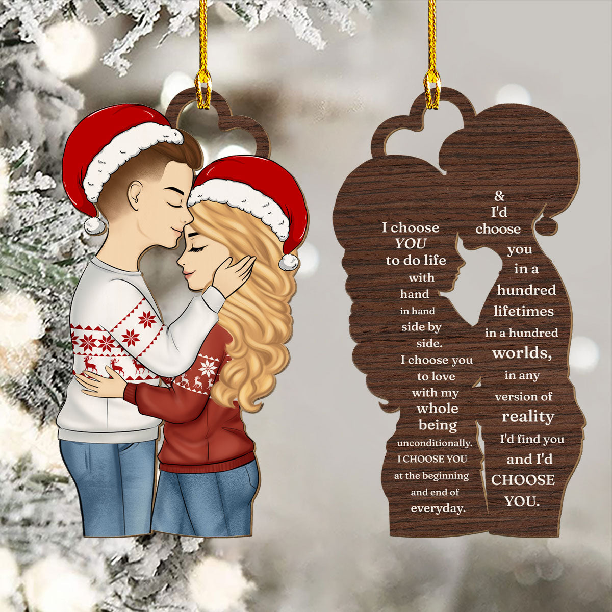 Christmas Couple Side View I Choose You - Personalized Custom Wood Ornament