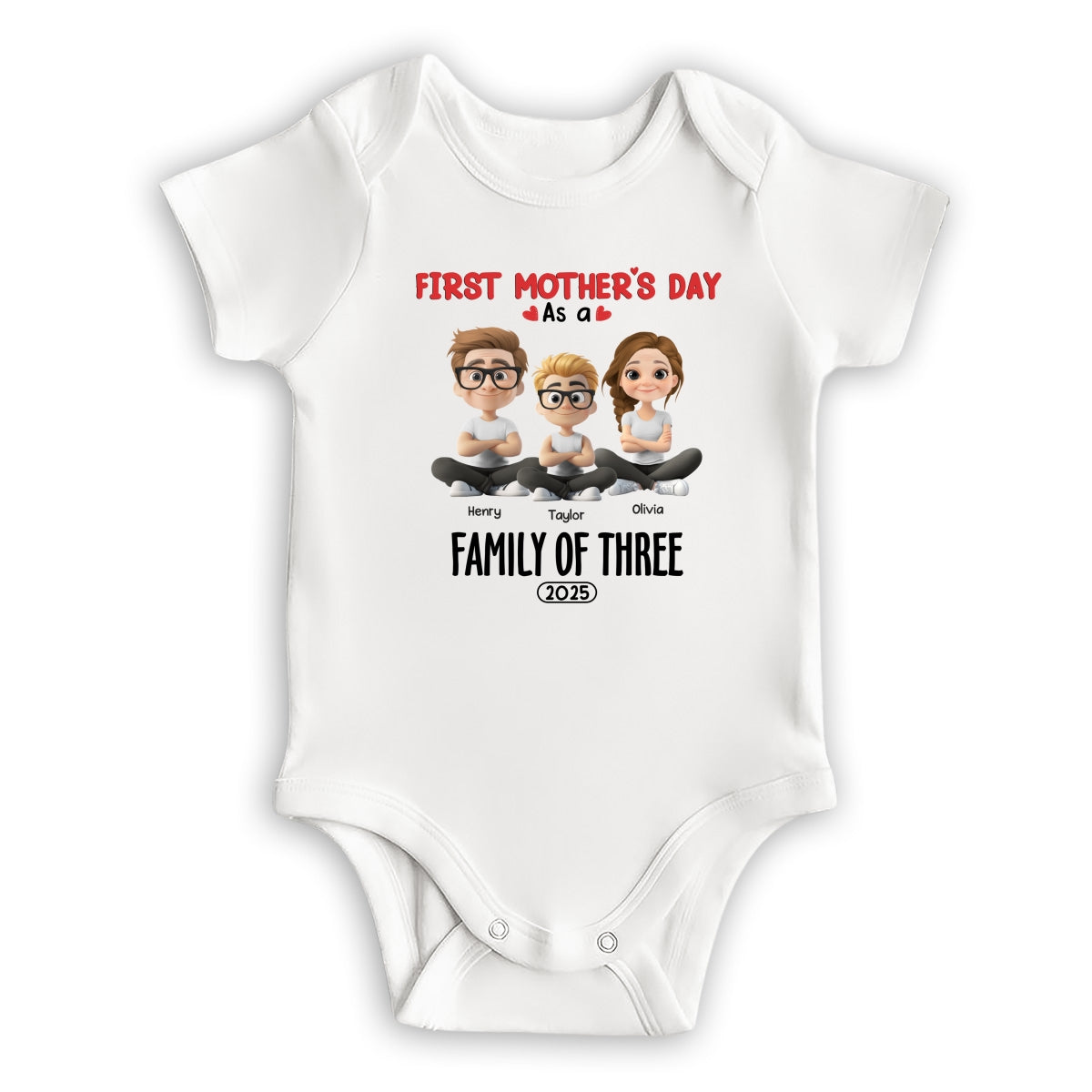 Family Of Three - Personalized Custom T-shirt And Onesie