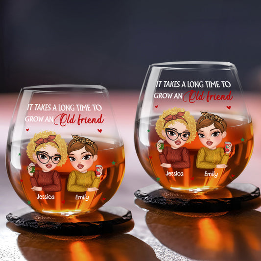 It Takes A Long Time To Grow Old Friends - Personalized Custom Wine Glass