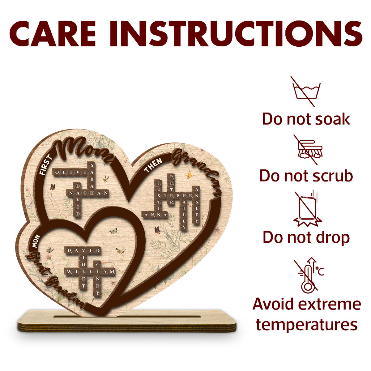 First Mom Now Grandma - Personalized Custom 2-Layer Wood Plaque With Flat Base