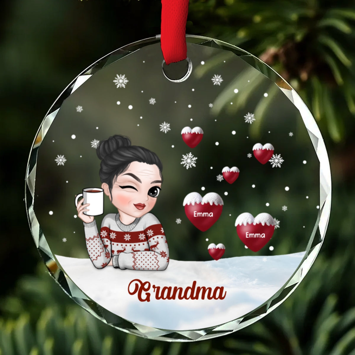 Christmas Grandma - Personalized Custom Glass Ornament