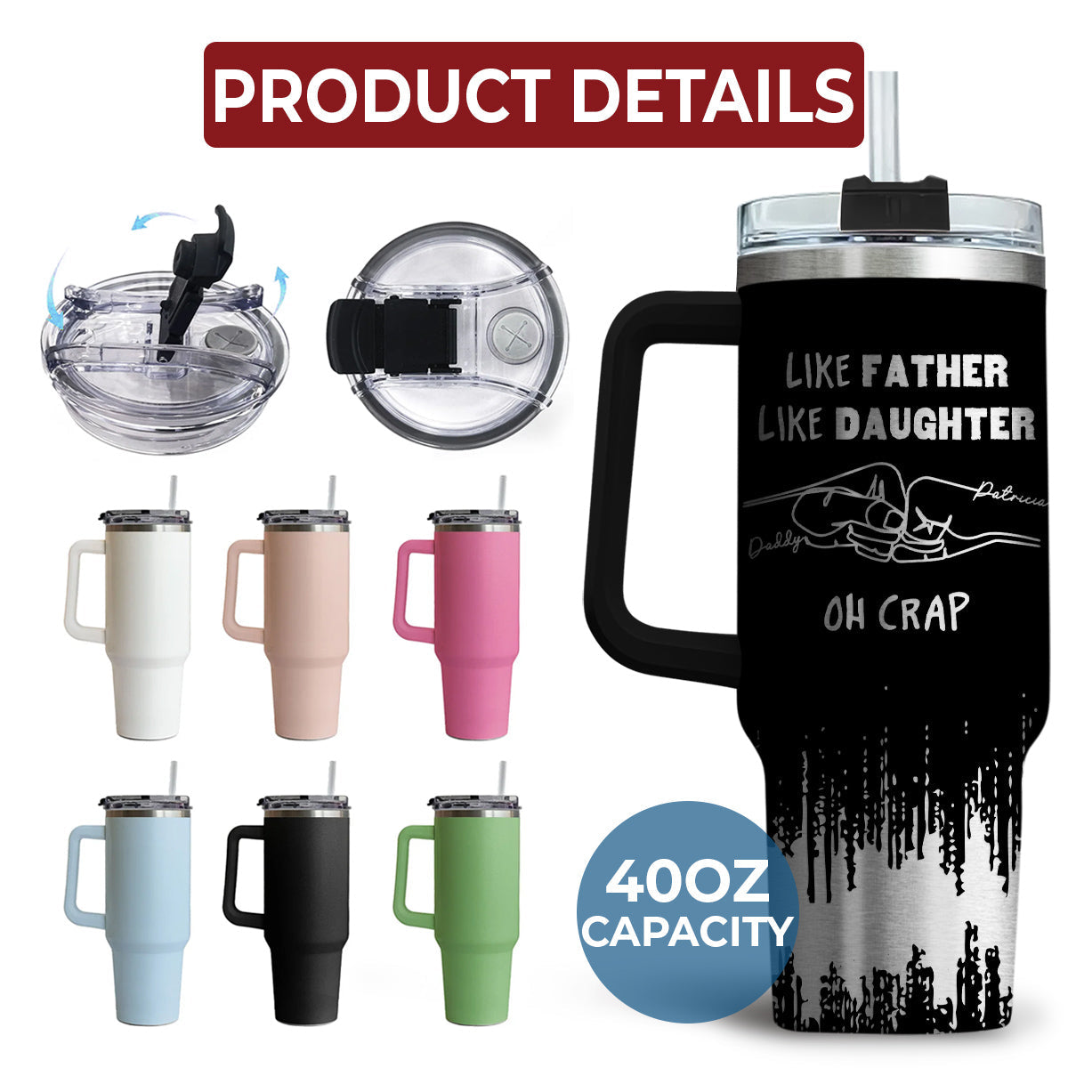 Like Father Like Daughter  - Personalized Custom Engraved 40oz Tumbler With Handle