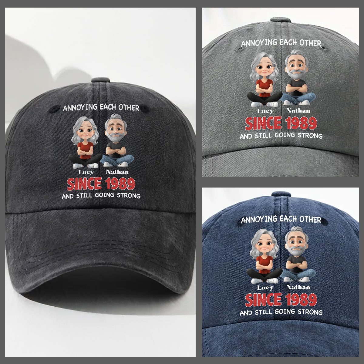 Forever Love - Personalized Custom Vintage Washed Denim Cap