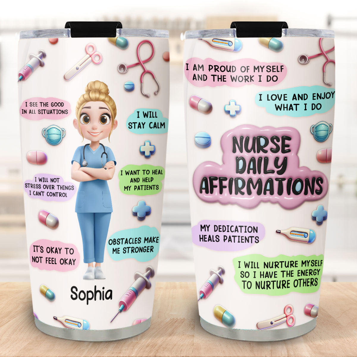 Nurse Daily Affirmations - Personalized Custom 3D Effect Tumbler