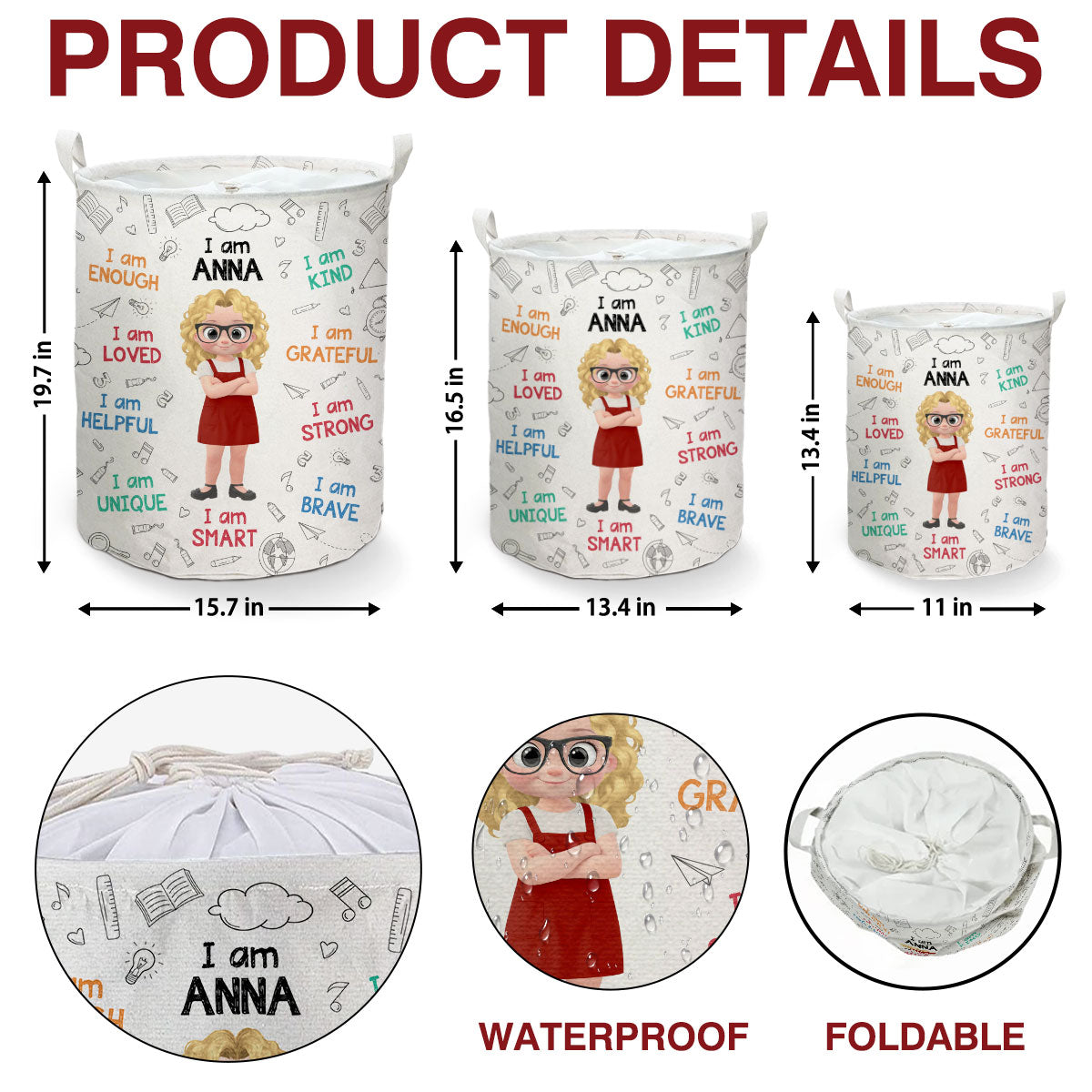 I Am Grateful - Personalized Custom Laundry Basket