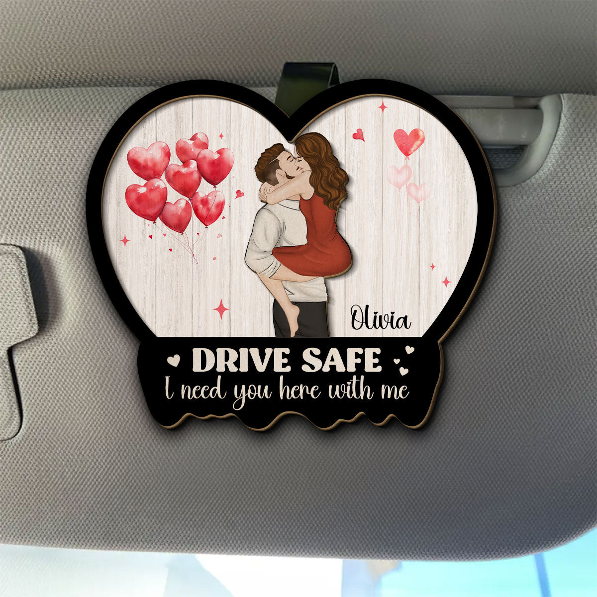 Our First Valentine Couple Cartoon - Personalized Custom Car Visor Clip