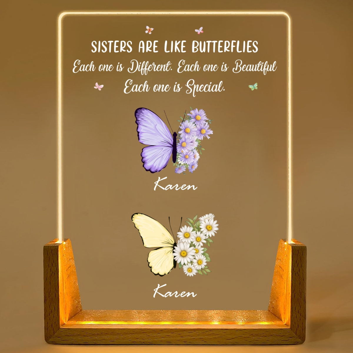 Sisters Bloom In Different Ways - Personalized Custom Plaque With Walnut Base