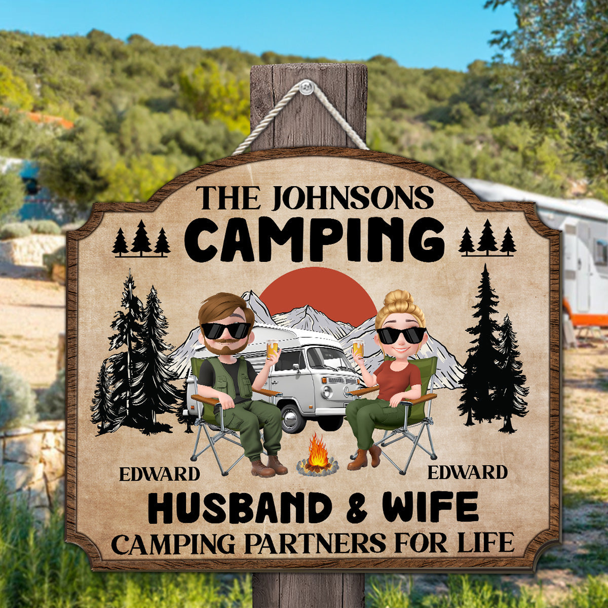 Camping Partners For Life - Personalized Custom Wood Sign