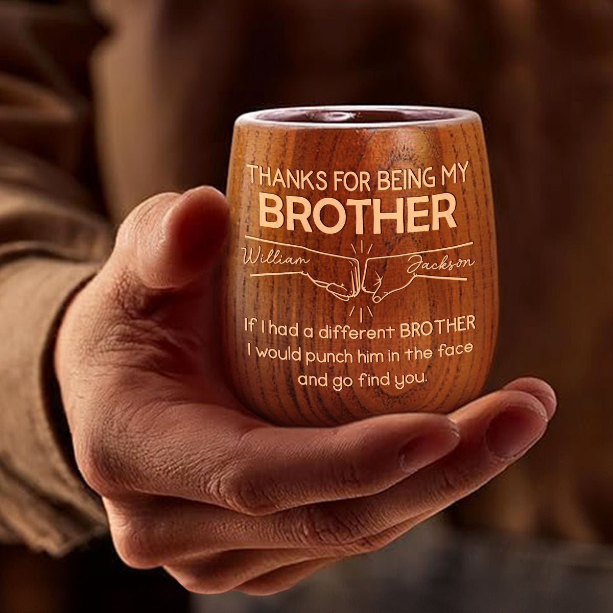Thanks For Being My Brother - Personalized Custom Wooden Whiskey Glass