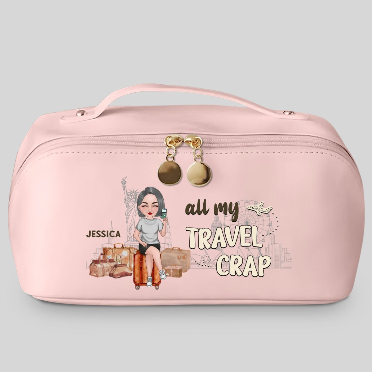 All My Travel Crap - Personalized Custom Leather Makeup Bag