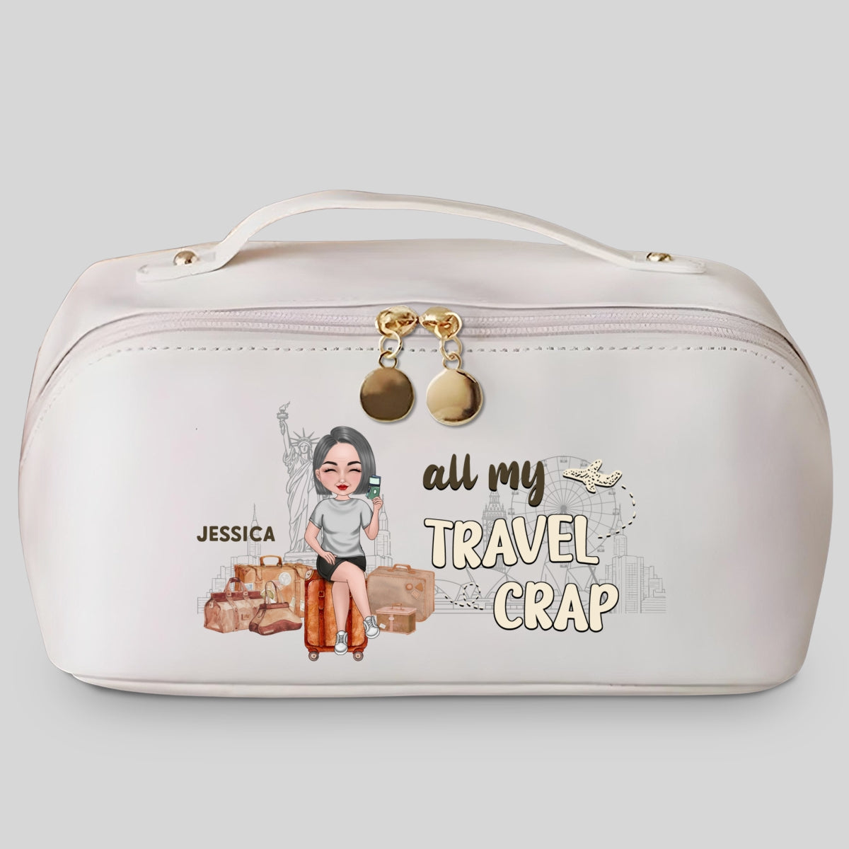 All My Travel Crap - Personalized Custom Leather Makeup Bag