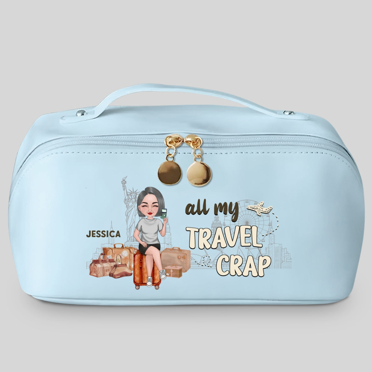 All My Travel Crap - Personalized Custom Leather Makeup Bag