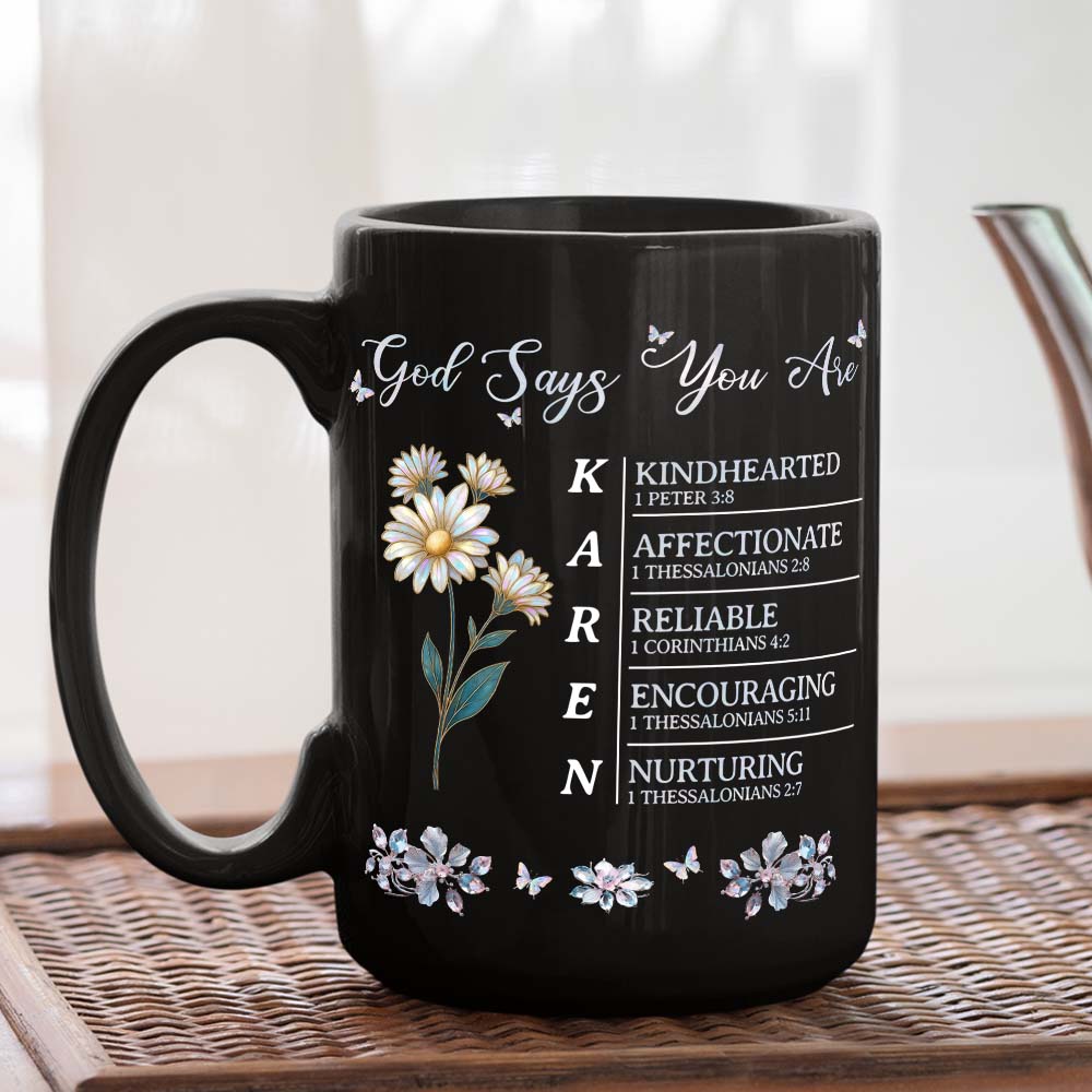 God Says I Am - Personalized Custom Black Coffee Mug