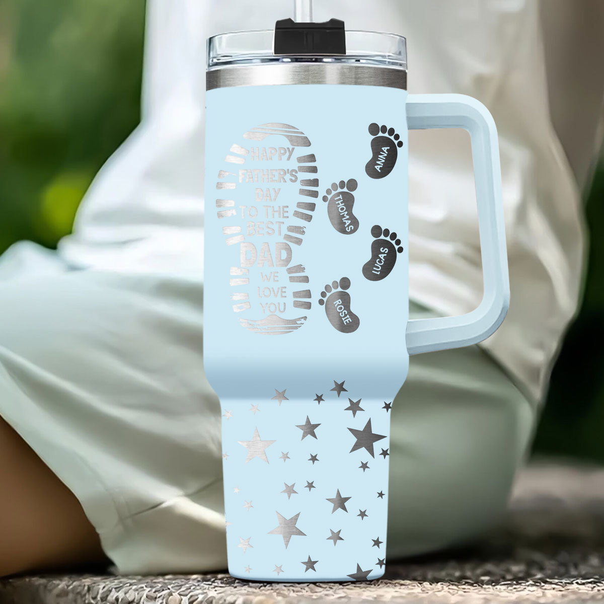 To The Best Dad - Personalized Custom Engraved 40oz Tumbler With Handle