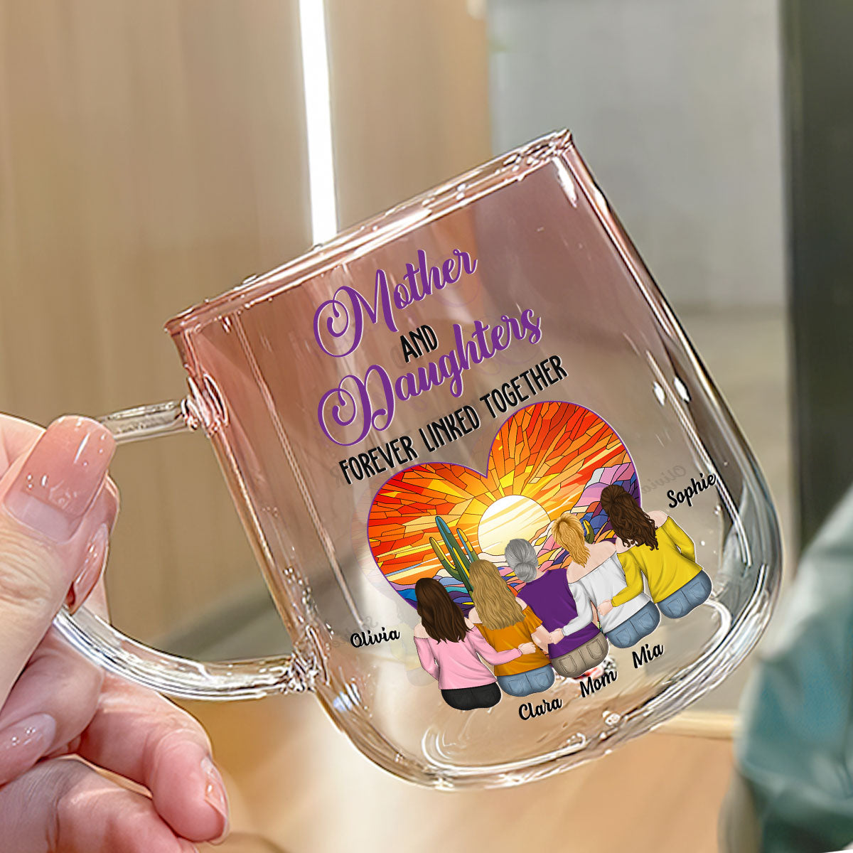 Side By Side Heart To Heart - Personalized Custom Pink Gradient Glass Mug