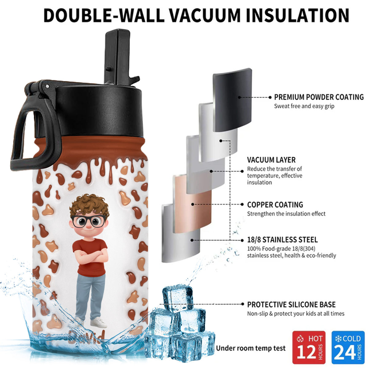 Sweet Baby Like Milk - Personalized Custom 3D Inflated Effect Kids Water Bottle