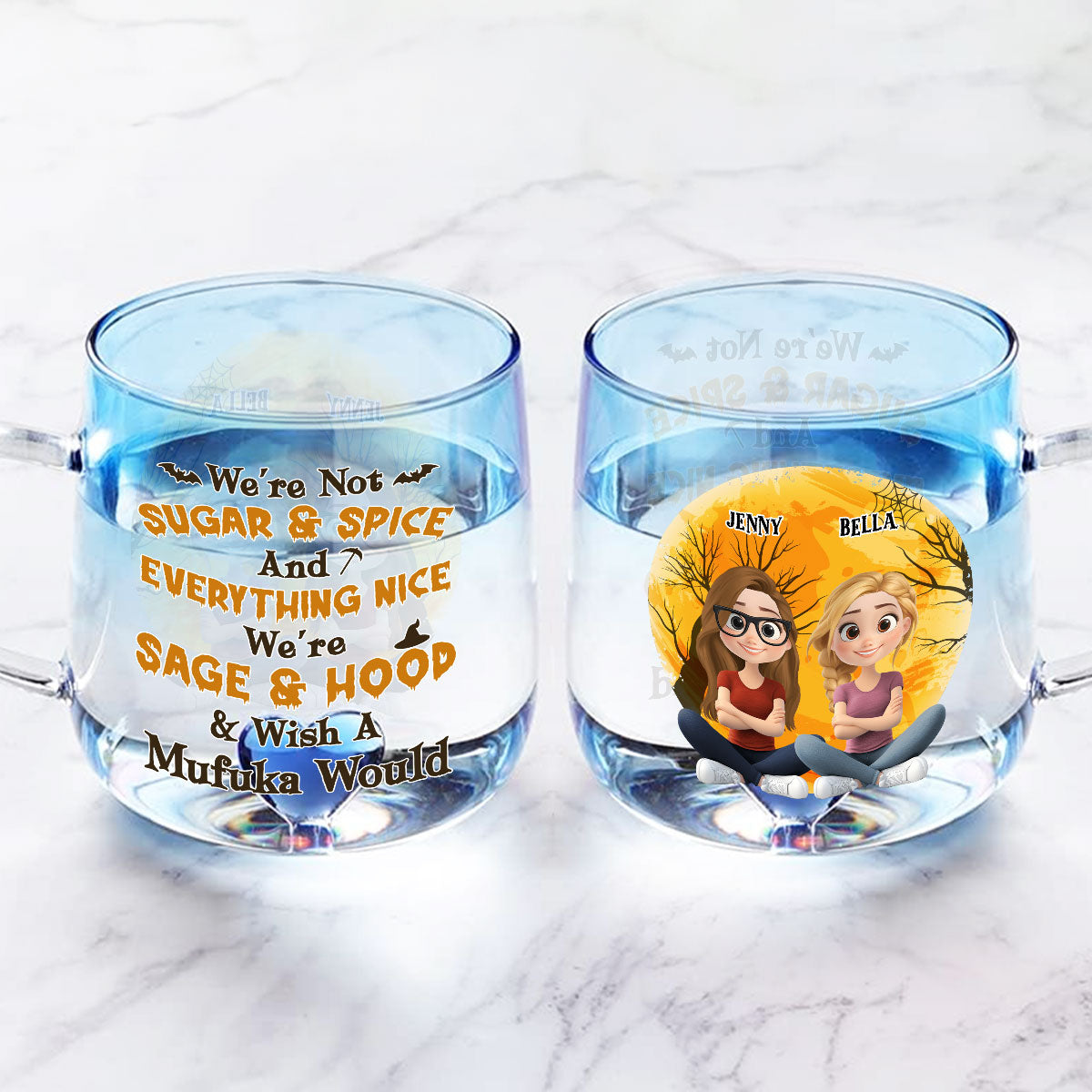 Funny Witch Friends - Personalized Custom Funny Witch Friends - Personalized Custom Blue Gradient Glass Mug