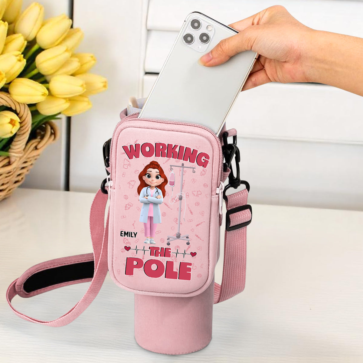 Working The Pole With Care - Personalized Custom Water Bottle Carrier Bag