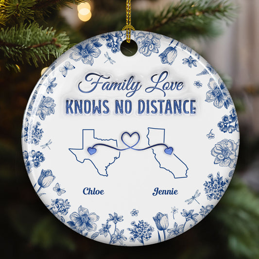 Family Love Knows No Distance Toile Style - Personalized Custom 3D Inflated Effect Ceramic Ornament