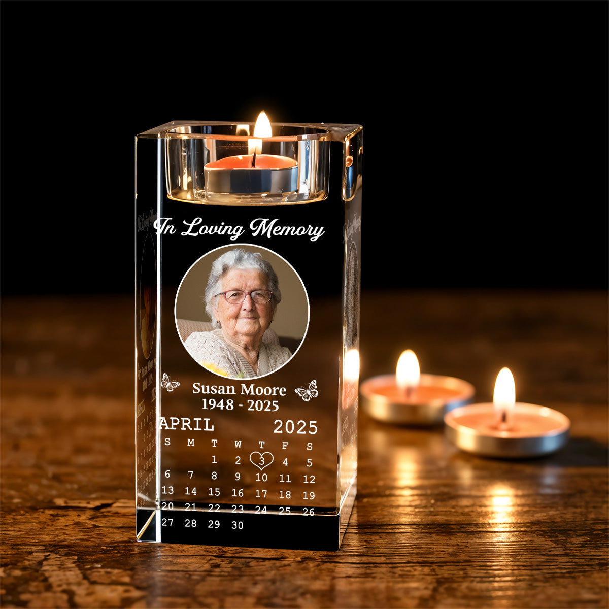 In My Memory - Personalized Custom Crystal Candle Holder