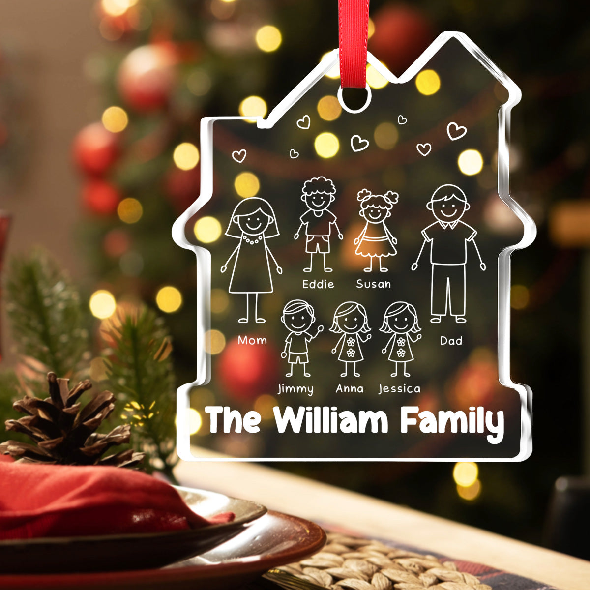 Family Christmas - Personalized Custom House Shaped Glass Ornament