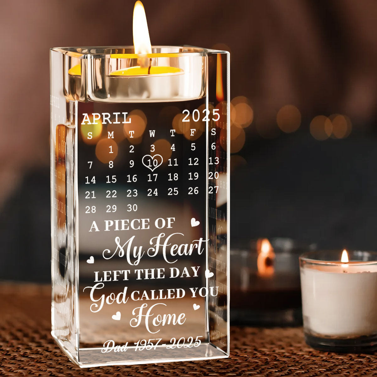 A Piece Of My Heart - Personalized Custom Engraved Crystal Candle Holder