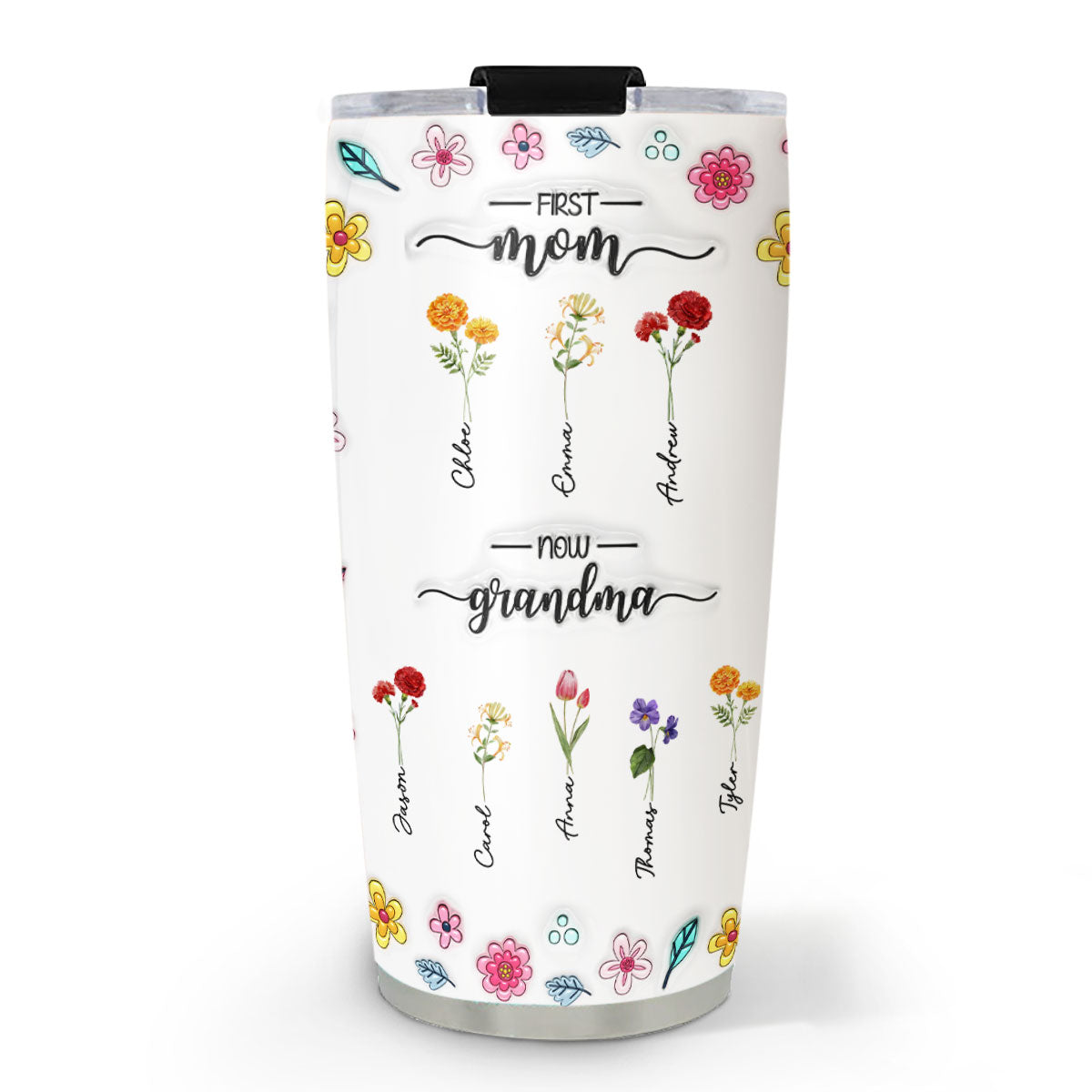 New Flower First Mom - Personalized Custom 3D Inflated Effect Tumbler