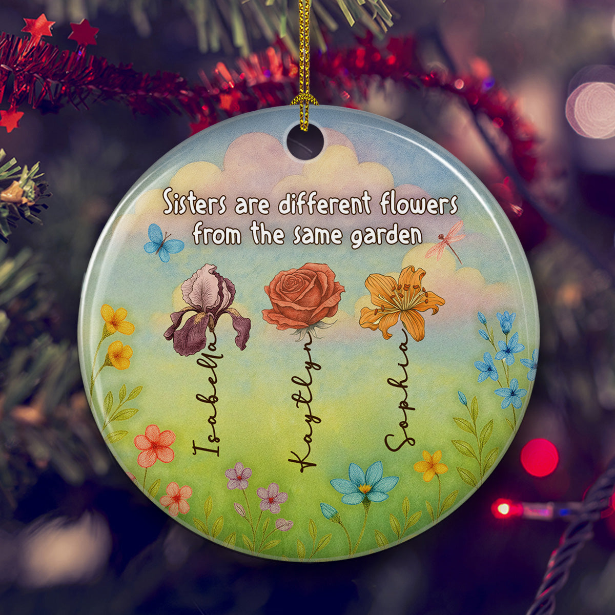 Sisters Shine Like Bright Flowers - Personalized Custom Ceramic Ornament