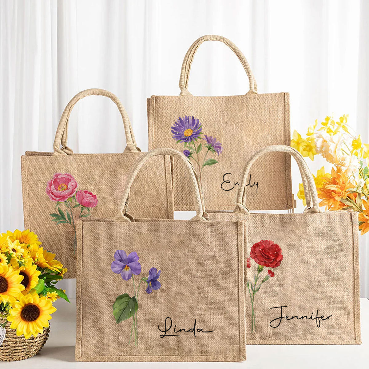 Friends Are Flowers That Never Fade - Personalized Custom Jute Tote Bag