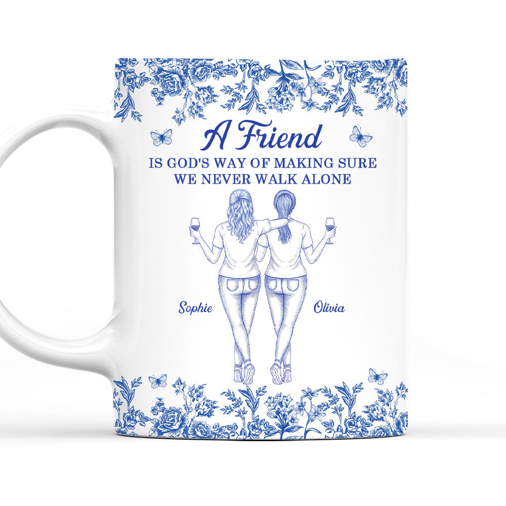 A Friend Is Gods Way Blue Toile - Personalized Custom Coffee Mug