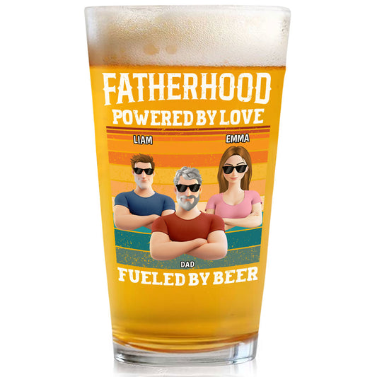 Fatherhood Powered By Love - Personalized Custom Beer Glass
