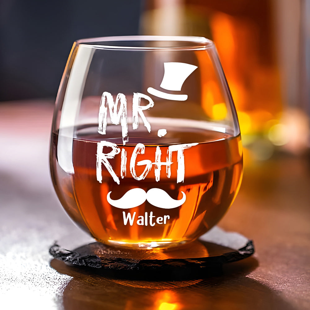 Mr And Mrs Right - Personalized Custom Wine Glass