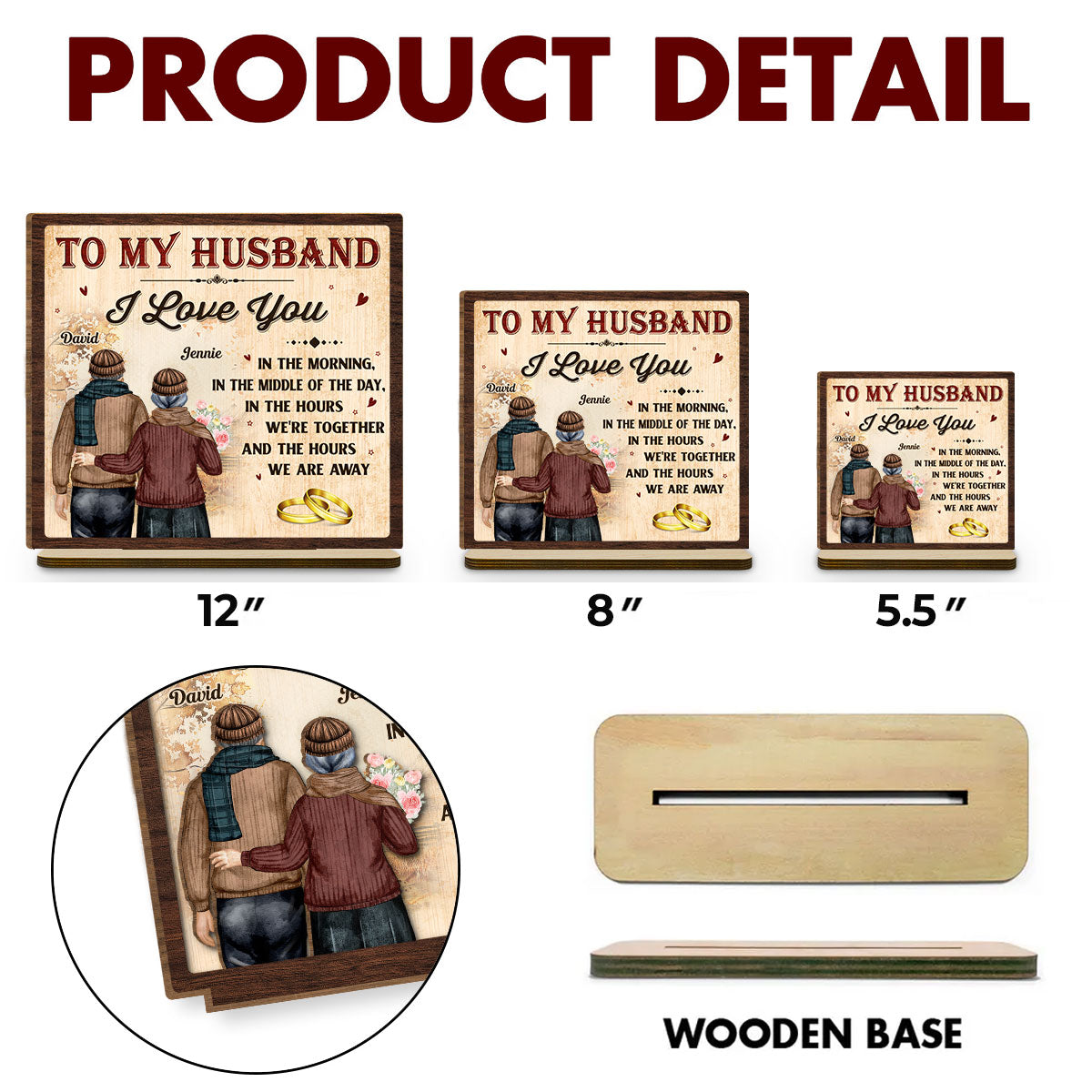 I Love You - Personalized Custom 2-Layer Wood Plaque With Flat Base