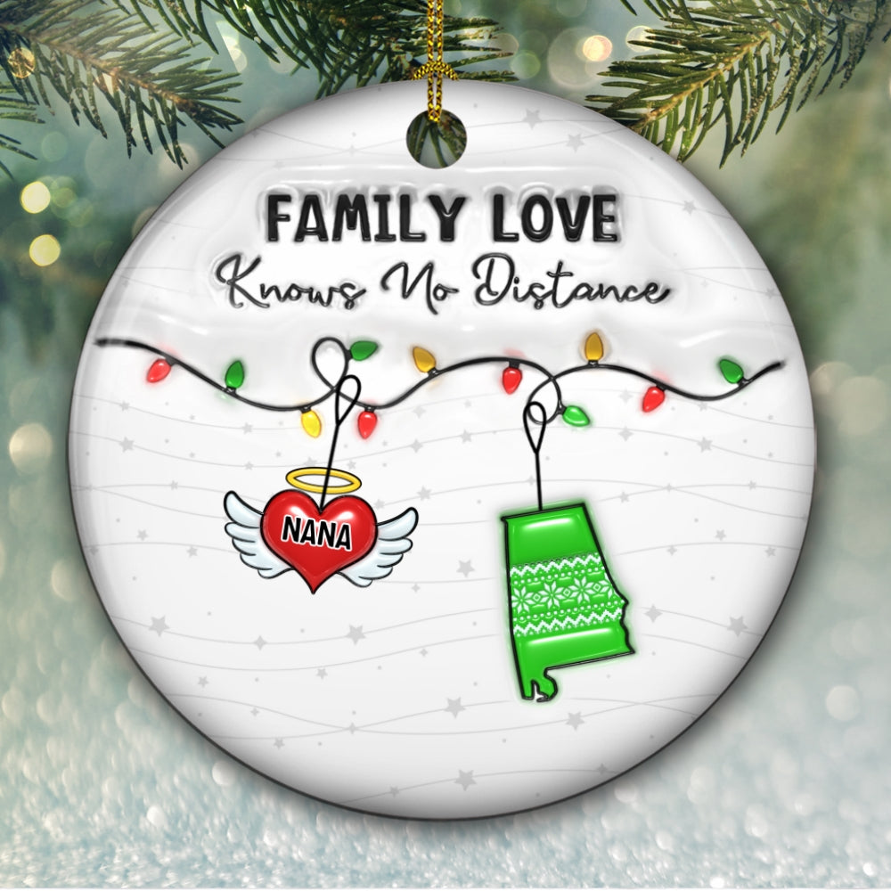 Family Love Knows No Distance Angel Wings - Personalized Custom 3D Inflated Effect Ceramic Ornament